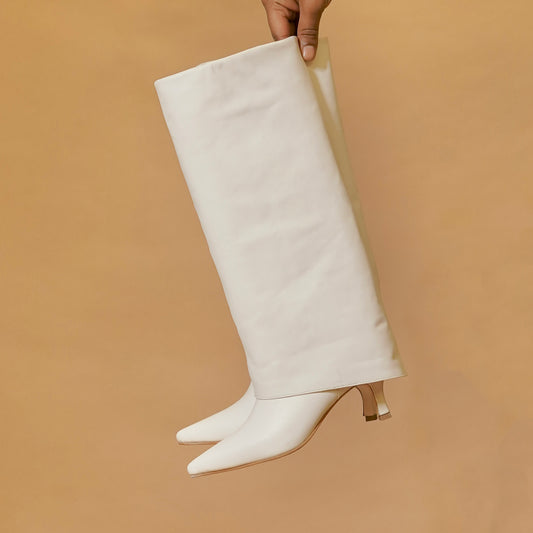 Close-up of smooth leather and kitten heel