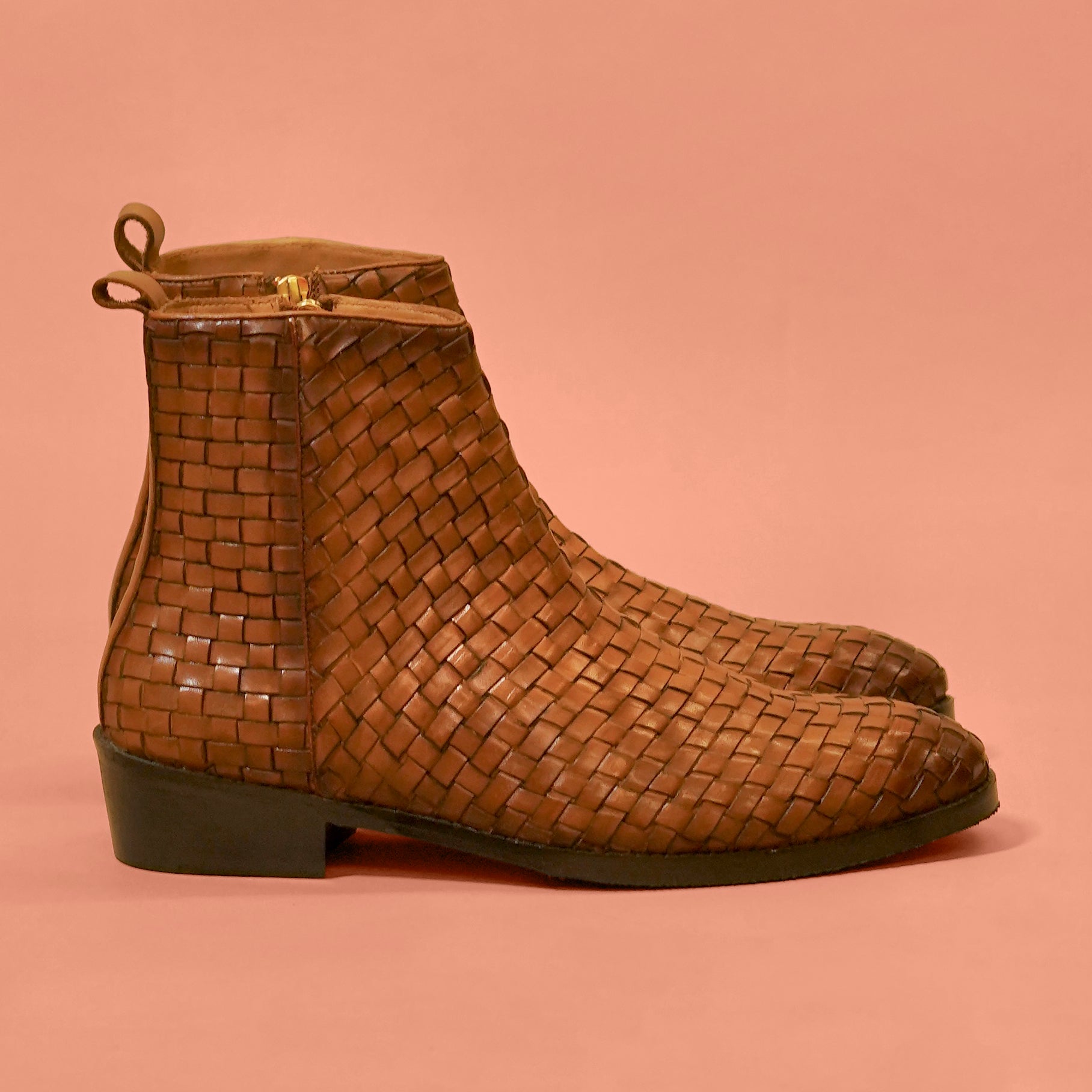 Sprazzo Tesso Caramello – Brown Weaved Leather Boots
