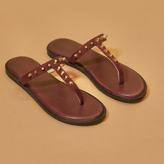 Purple suede riveted chappals for women