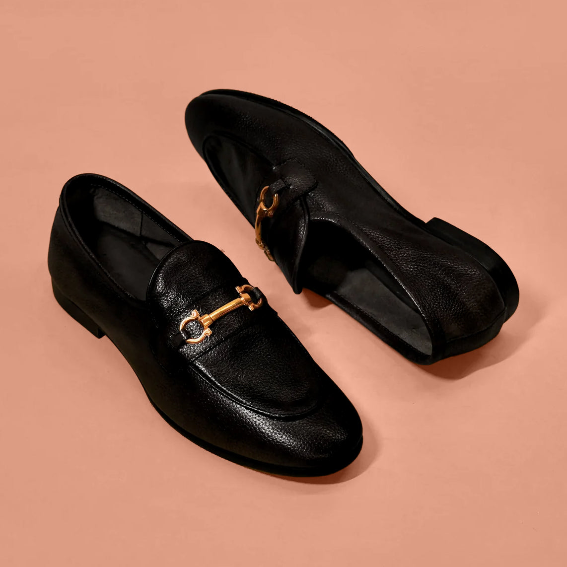 Flexo Nero Fibio – Black Milled Leather Horsebit Loafers for Men
