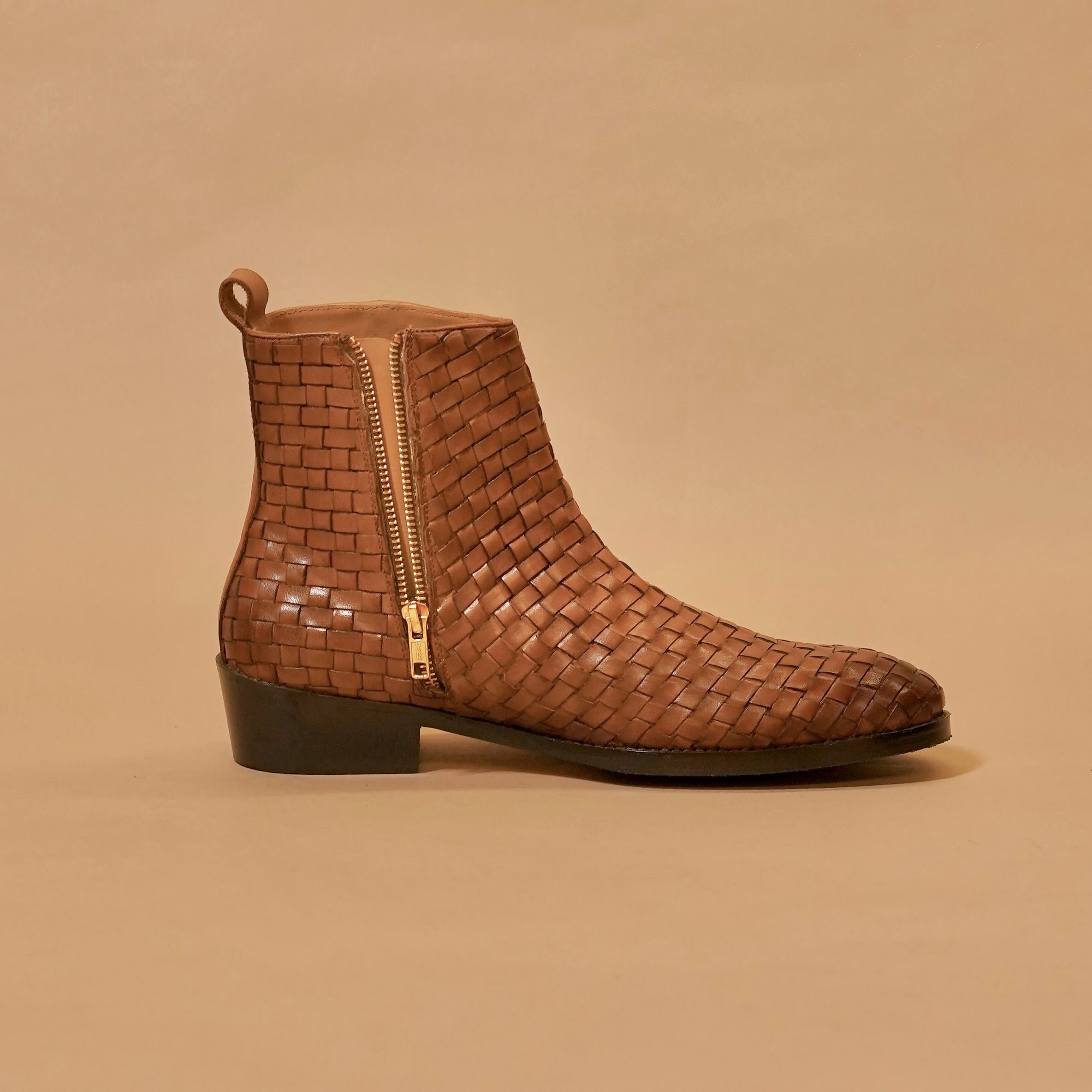 Sprazzo Tesso Caramello – Brown Weaved Leather Boots