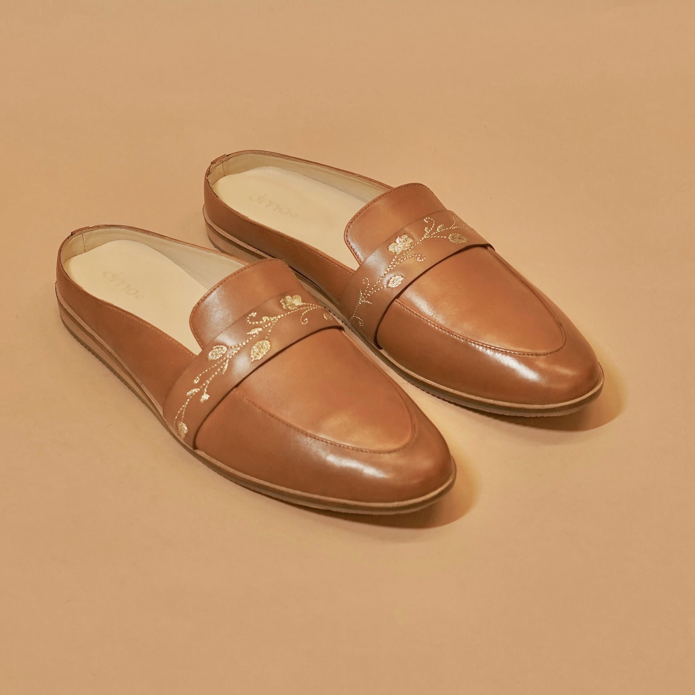 Hoffler Ricamo Cuoio – Tan Embroidered Leather Mules
