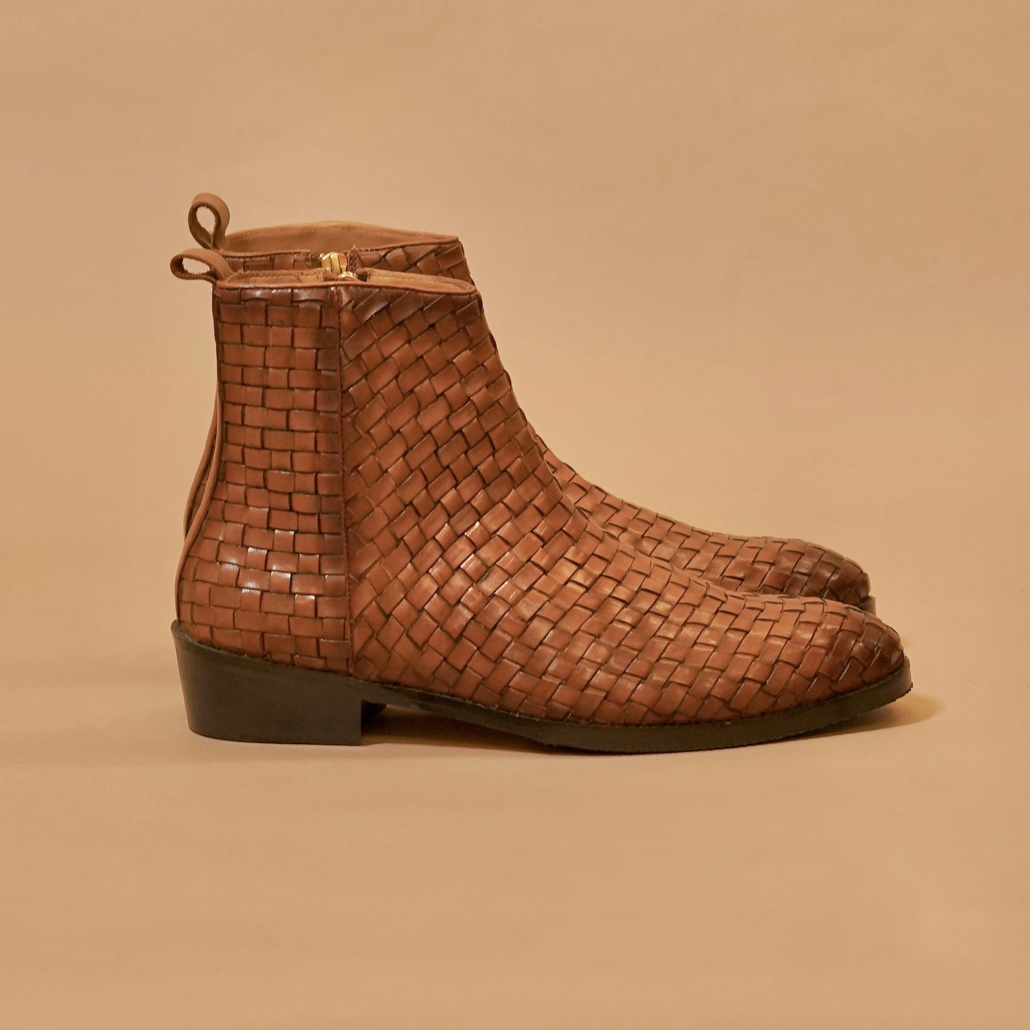 Sprazzo Tesso Caramello – Brown Weaved Leather Boots