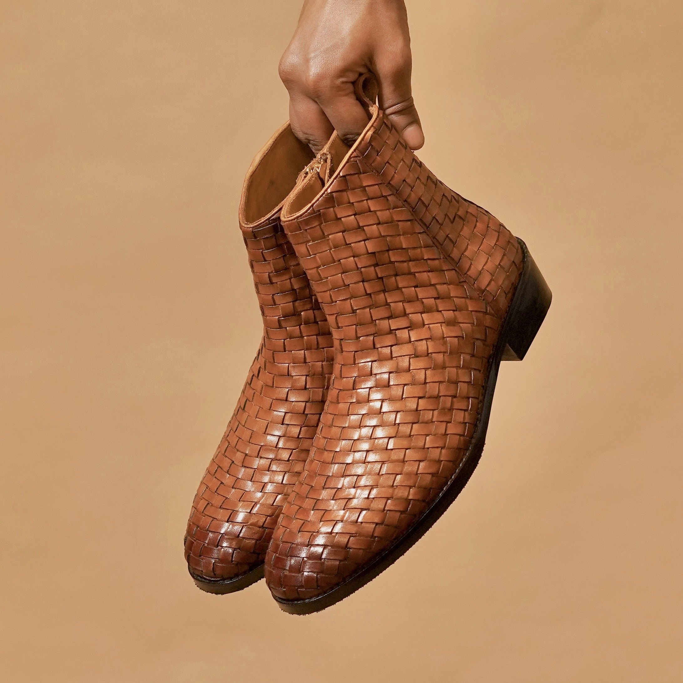 Sprazzo Tesso Caramello – Brown Weaved Leather Boots