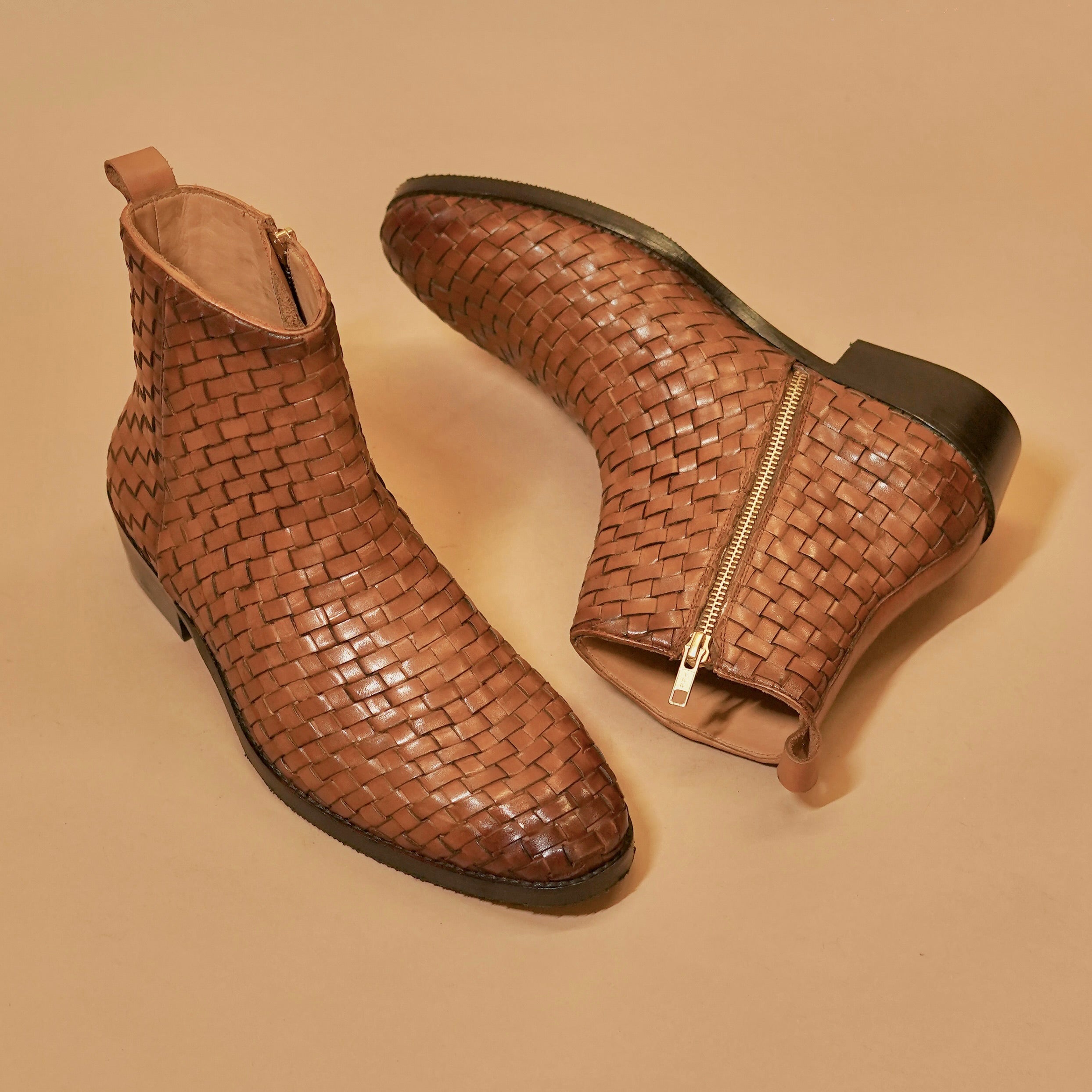 Sprazzo Tesso Caramello – Brown Weaved Leather Boots