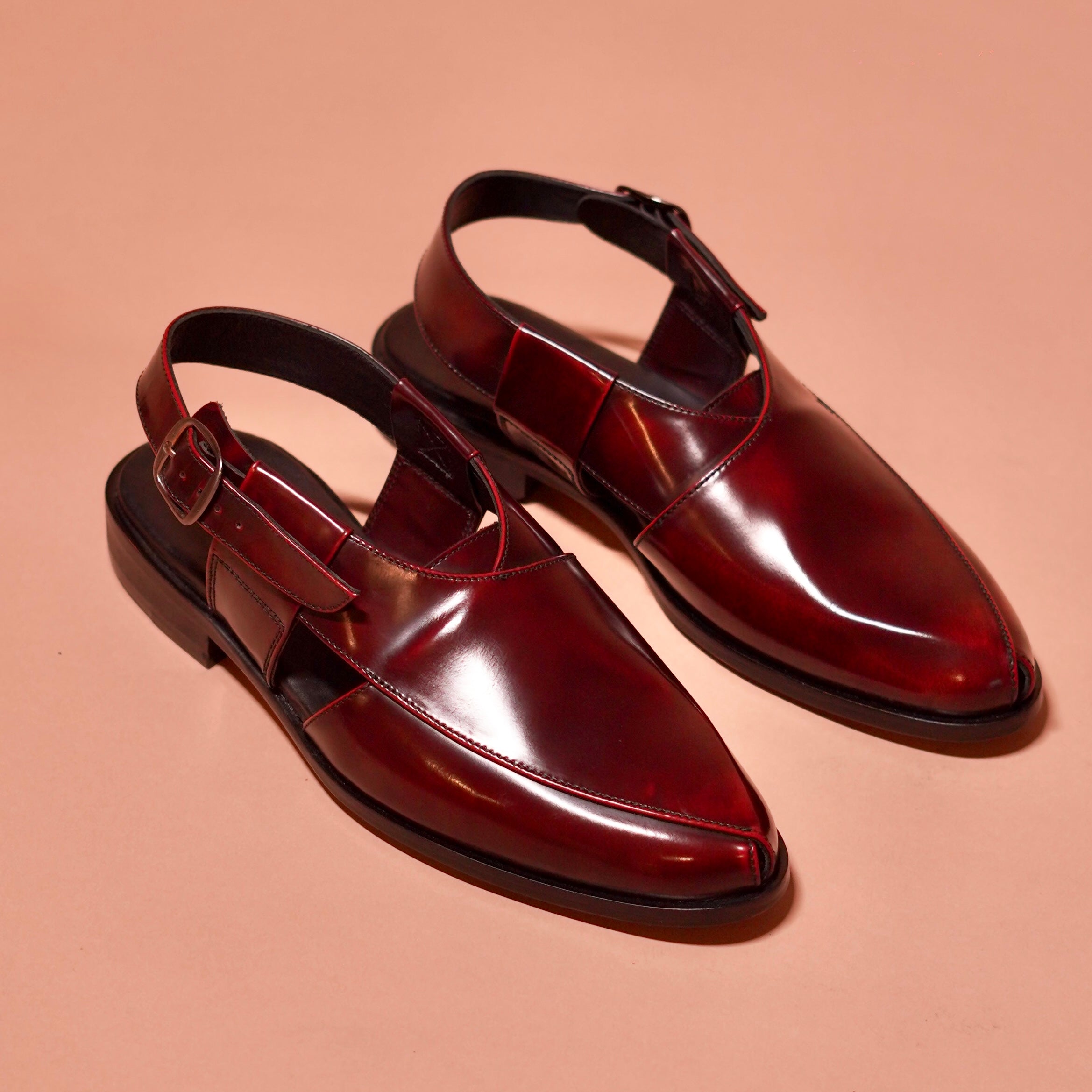 Pesha Borgogno | Classic cherry high shine peshawari sandals