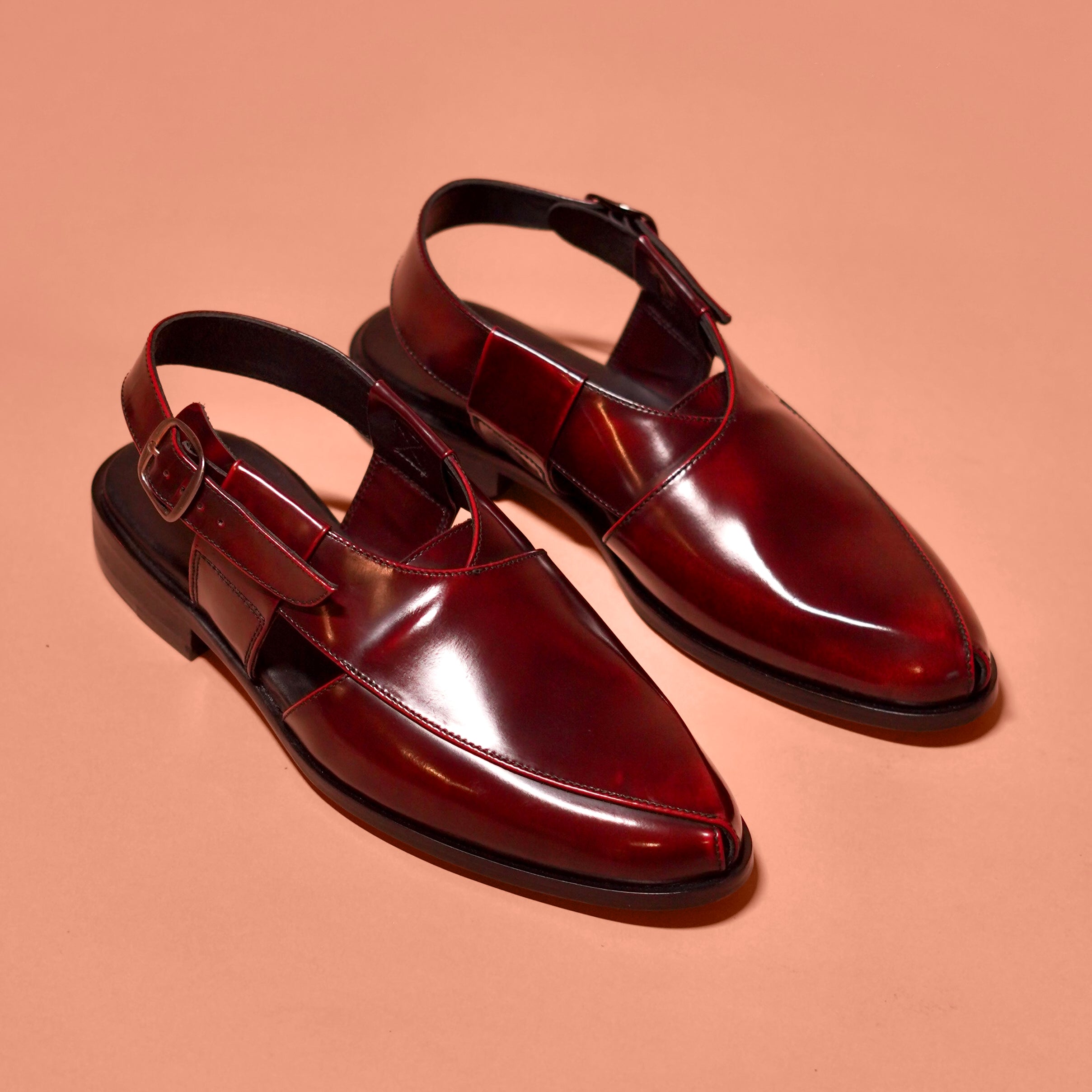 Pesha Borgogno | Classic cherry high shine peshawari sandals