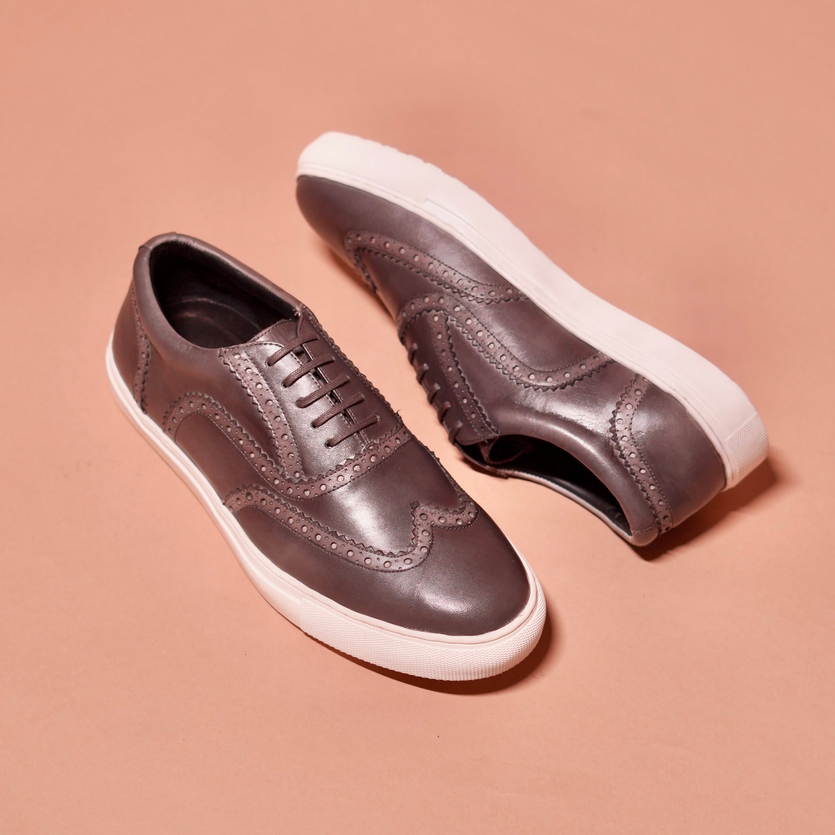Grego | Classic Steel grey leather brogue sneaker