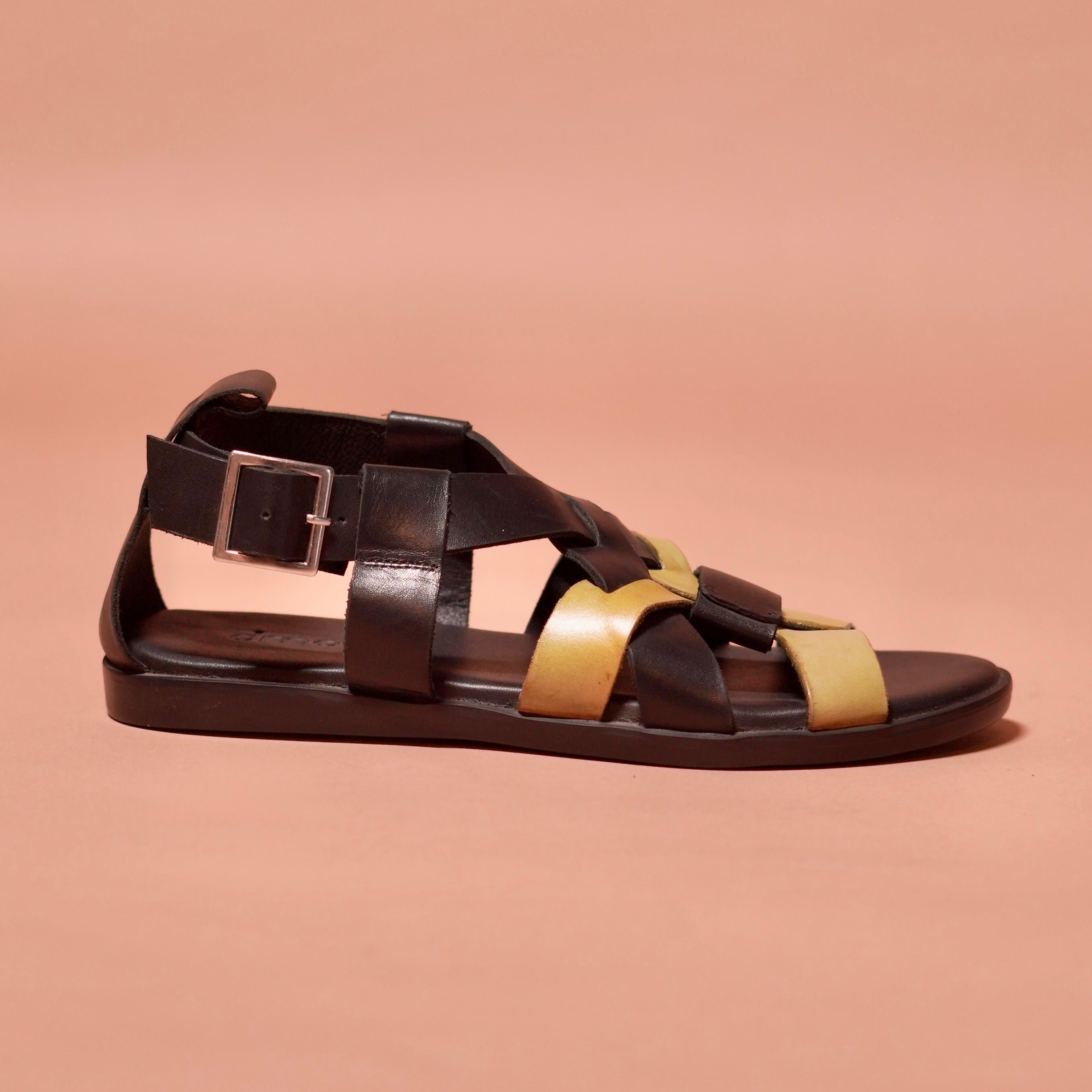 Pelle Nero Verdo | Black and green gladiator inspired leather shandal
