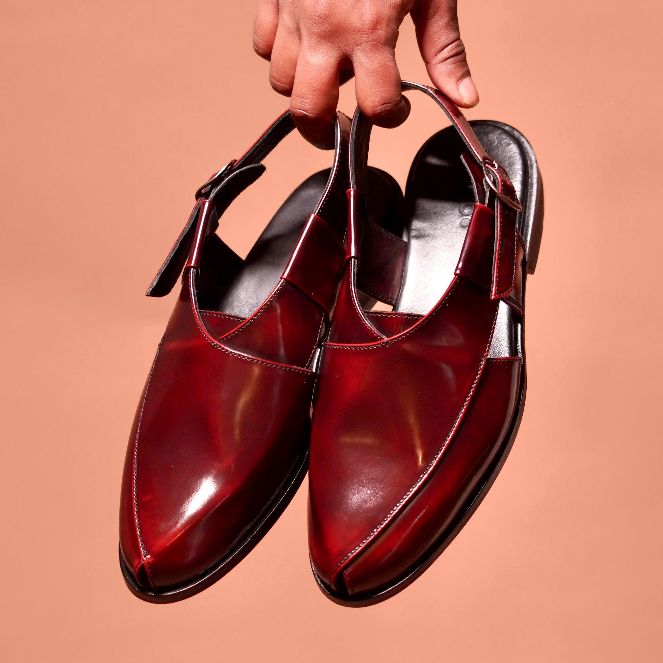 Pesha Borgogno | Classic cherry high shine peshawari sandals