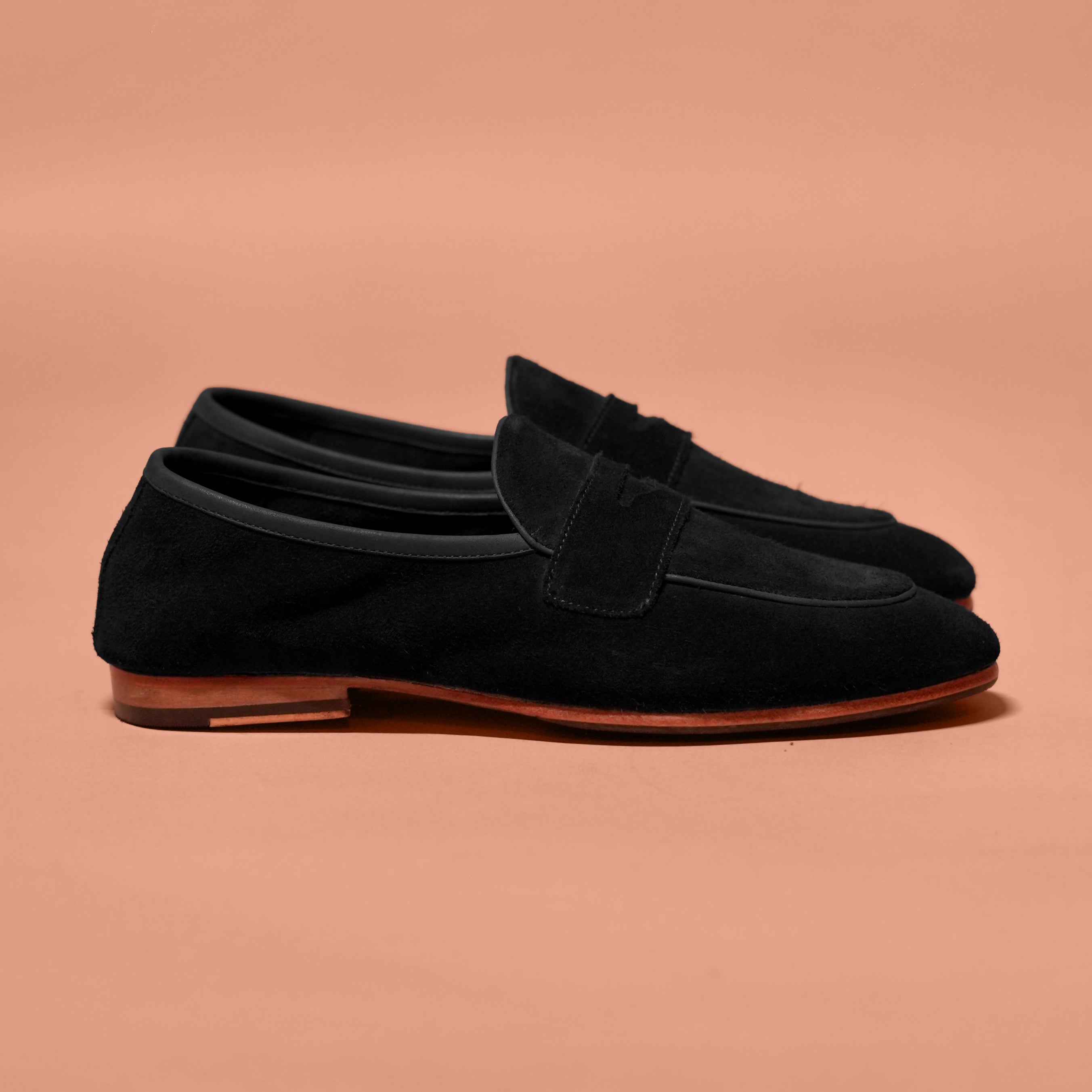 Flexo Nero Carbonio– Black Suede Flexible Loafers for Men