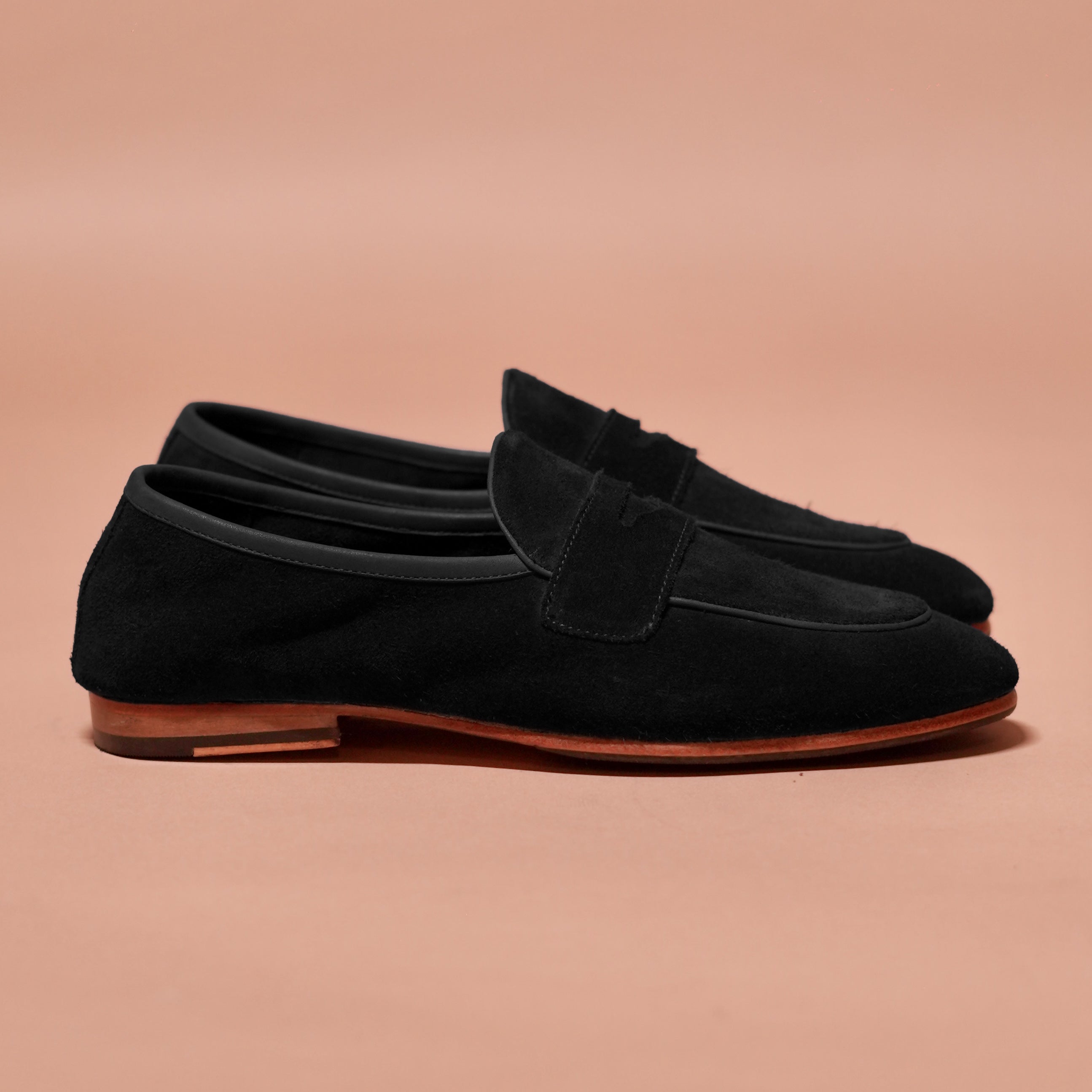 Flexo Nero Carbonio– Black Suede Flexible Loafers for Men