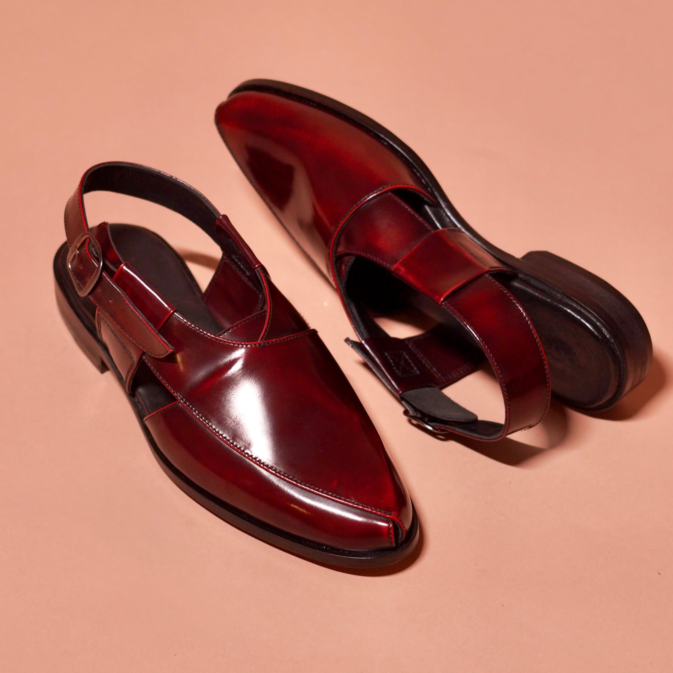 Pesha Borgogno | Classic cherry high shine peshawari sandals