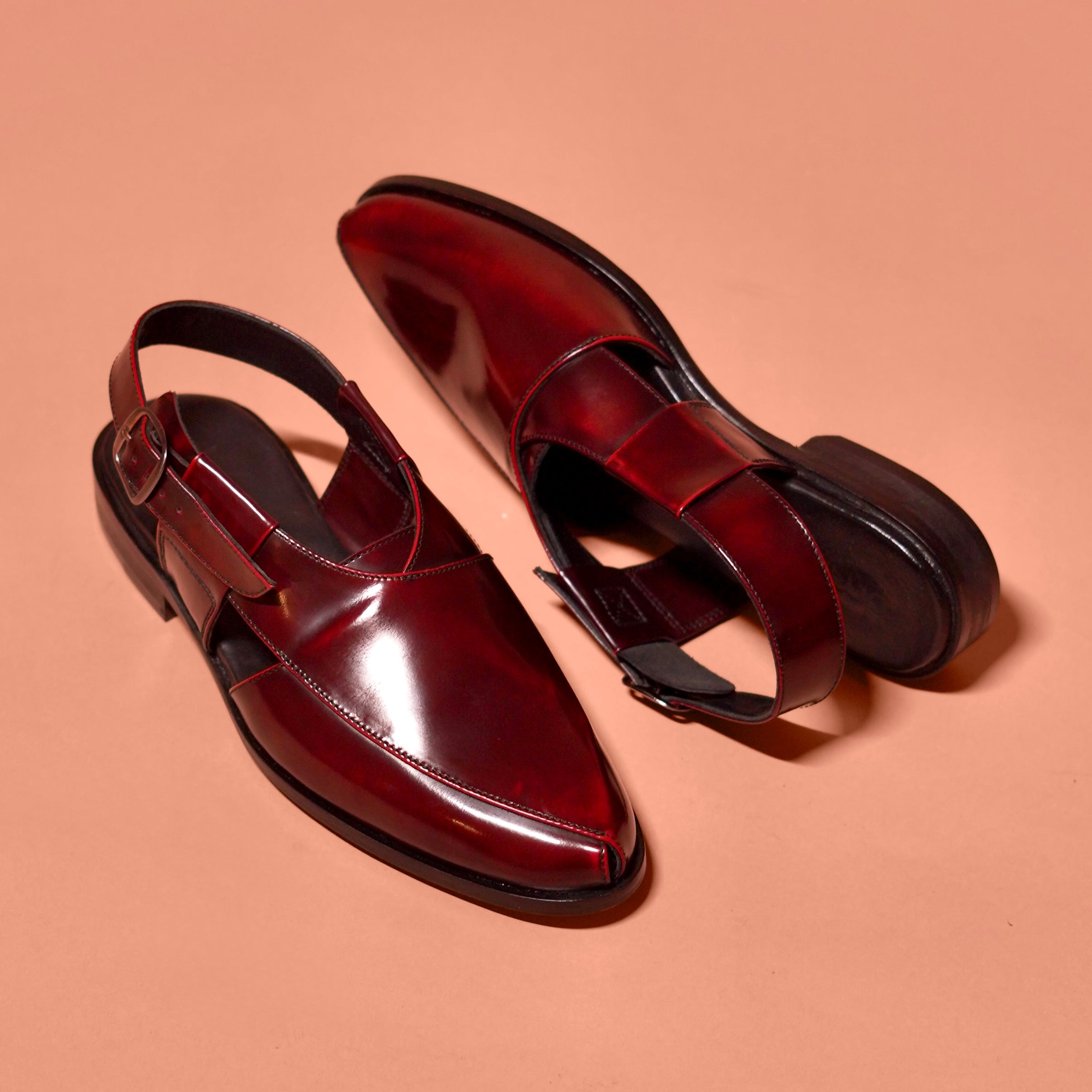 Pesha Borgogno | Classic cherry high shine peshawari sandals