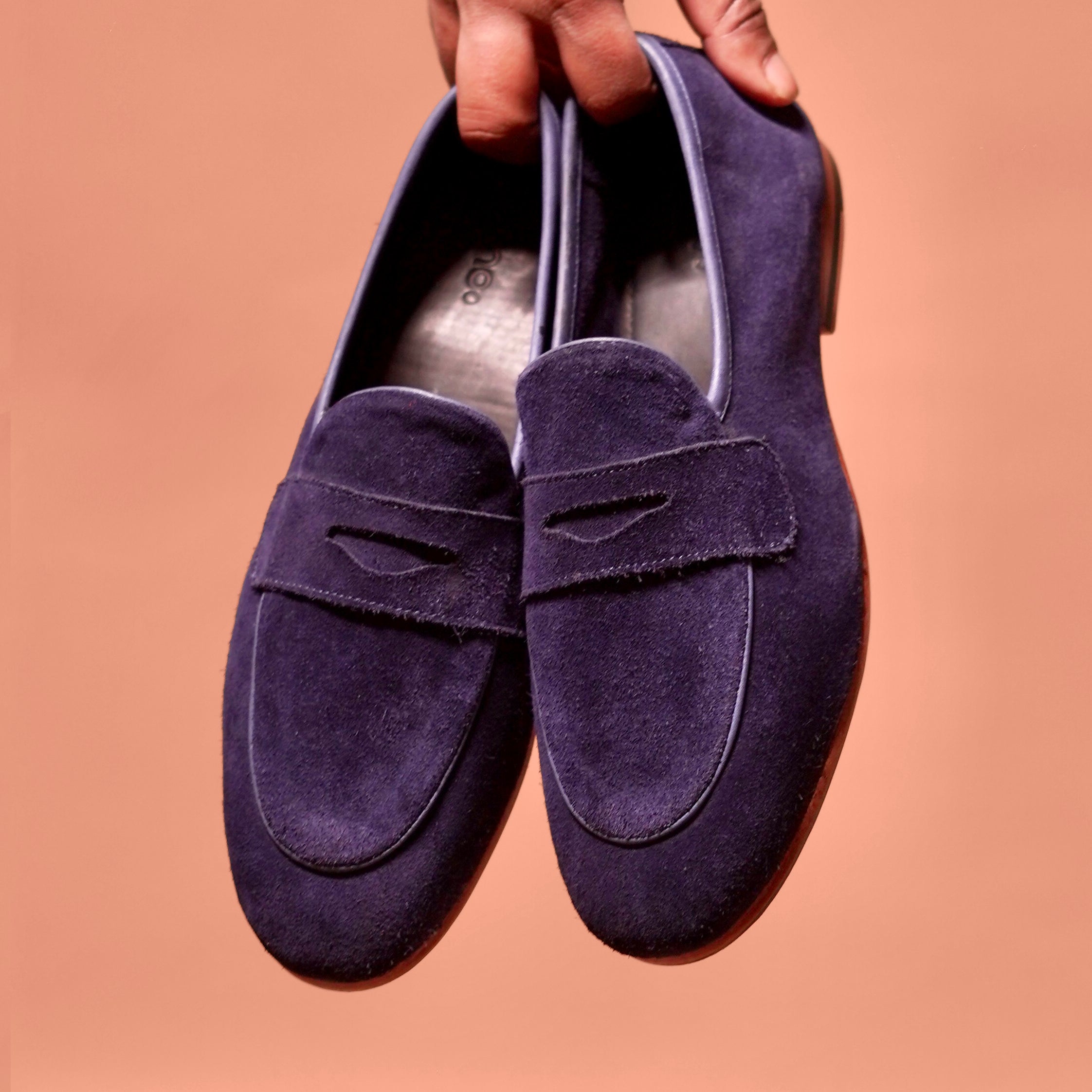 Flexo Azzurro | Deep navy flexible suede loafers