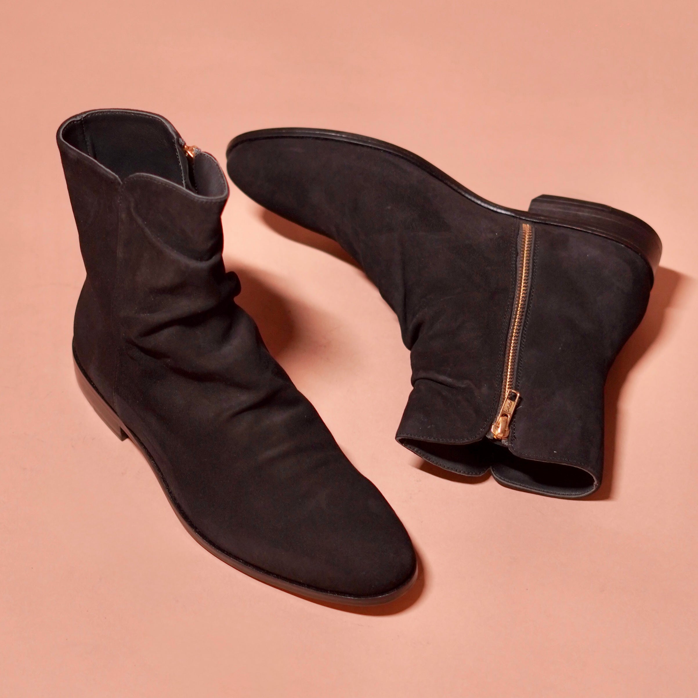 Sprazzo Nero | Black suede wrinkled Chelsea boots