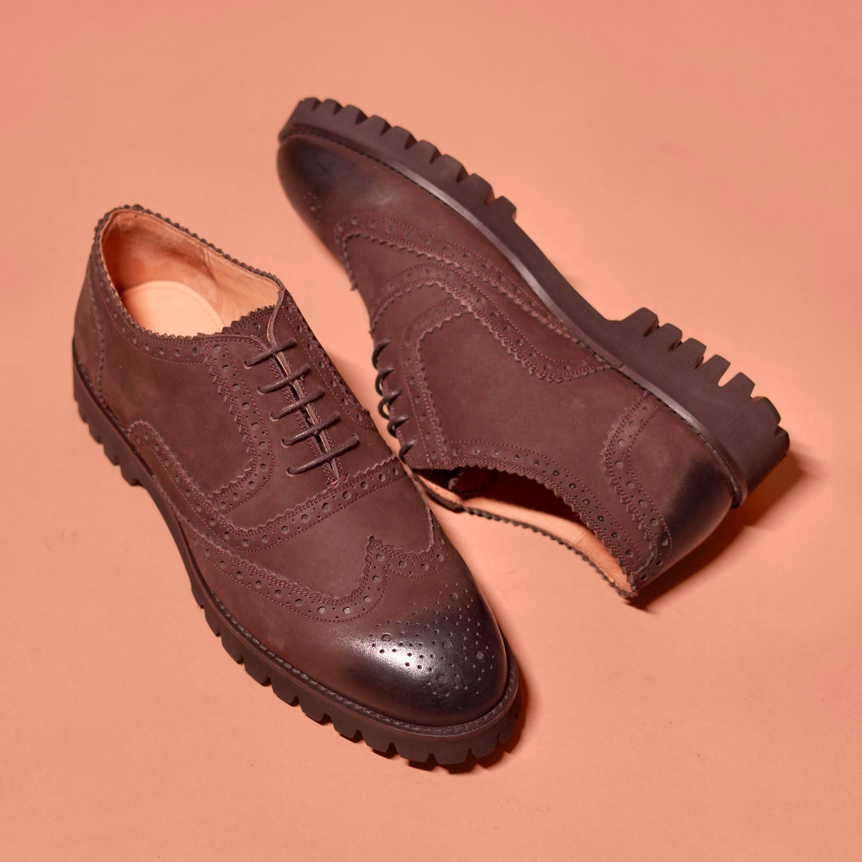Piso Leggero | Dark brown Nubuck brogue Oxfords