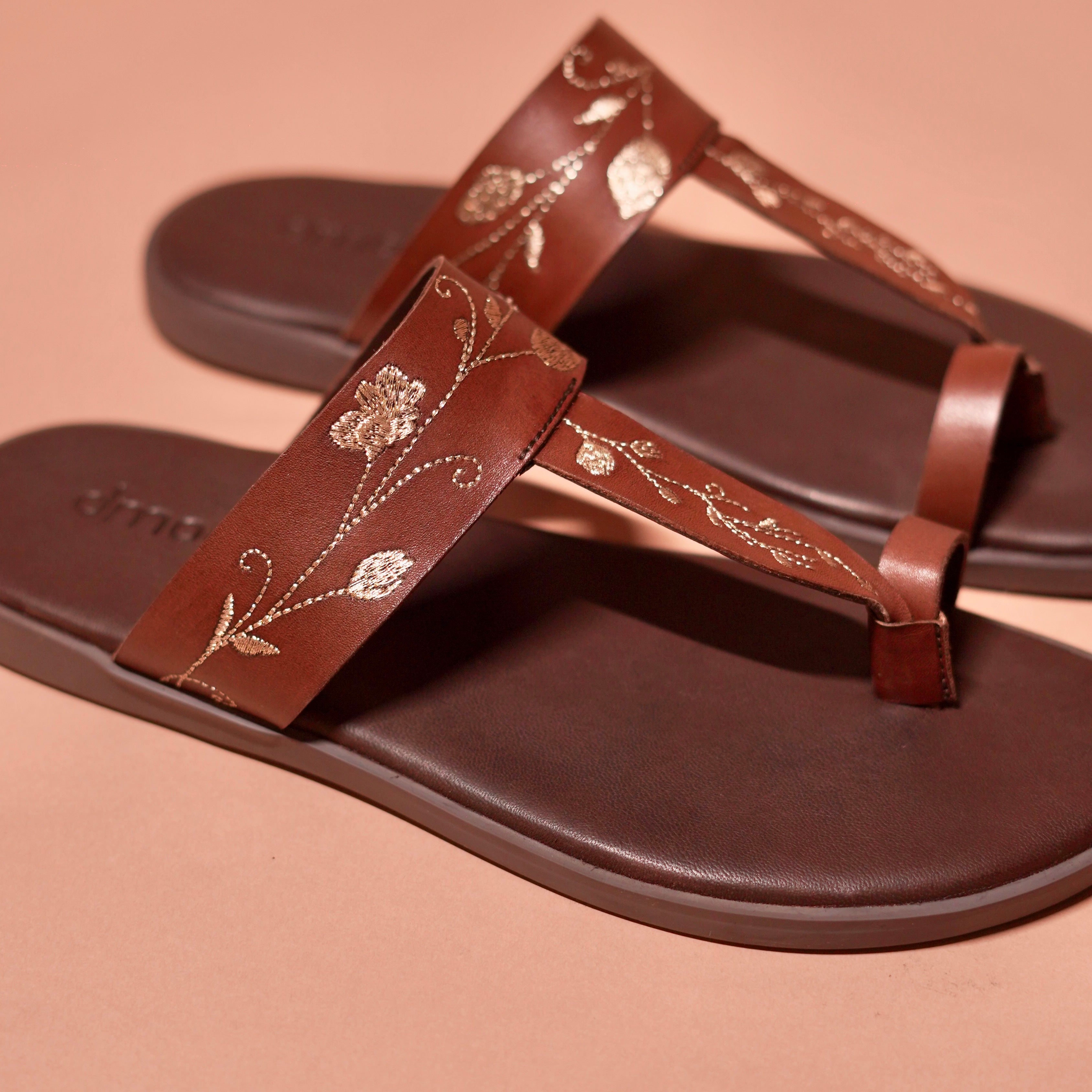 Close-up of Pelle Chocro Ricamo’s intricate detailing and leather construction