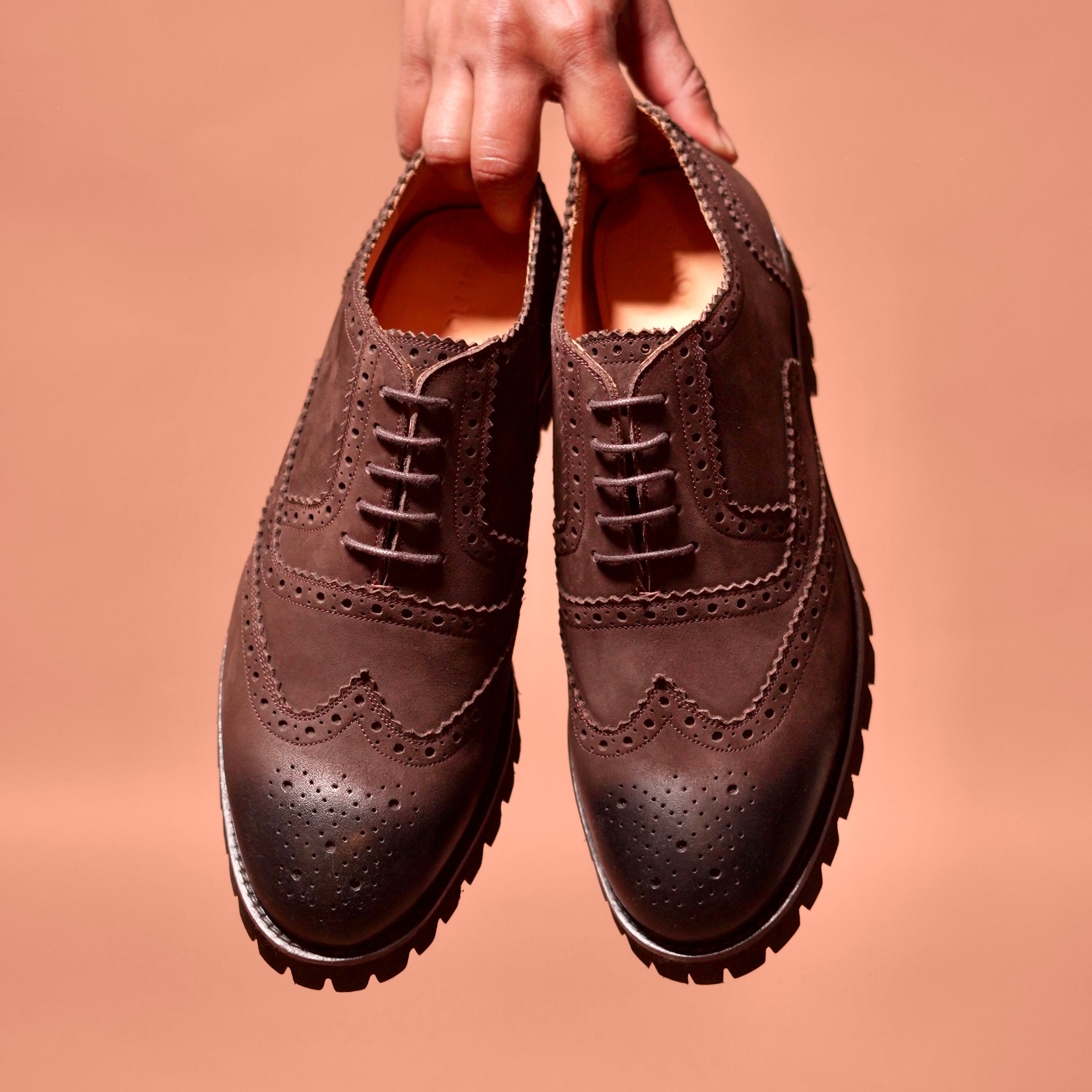 Piso Leggero | Dark brown Nubuck brogue Oxfords