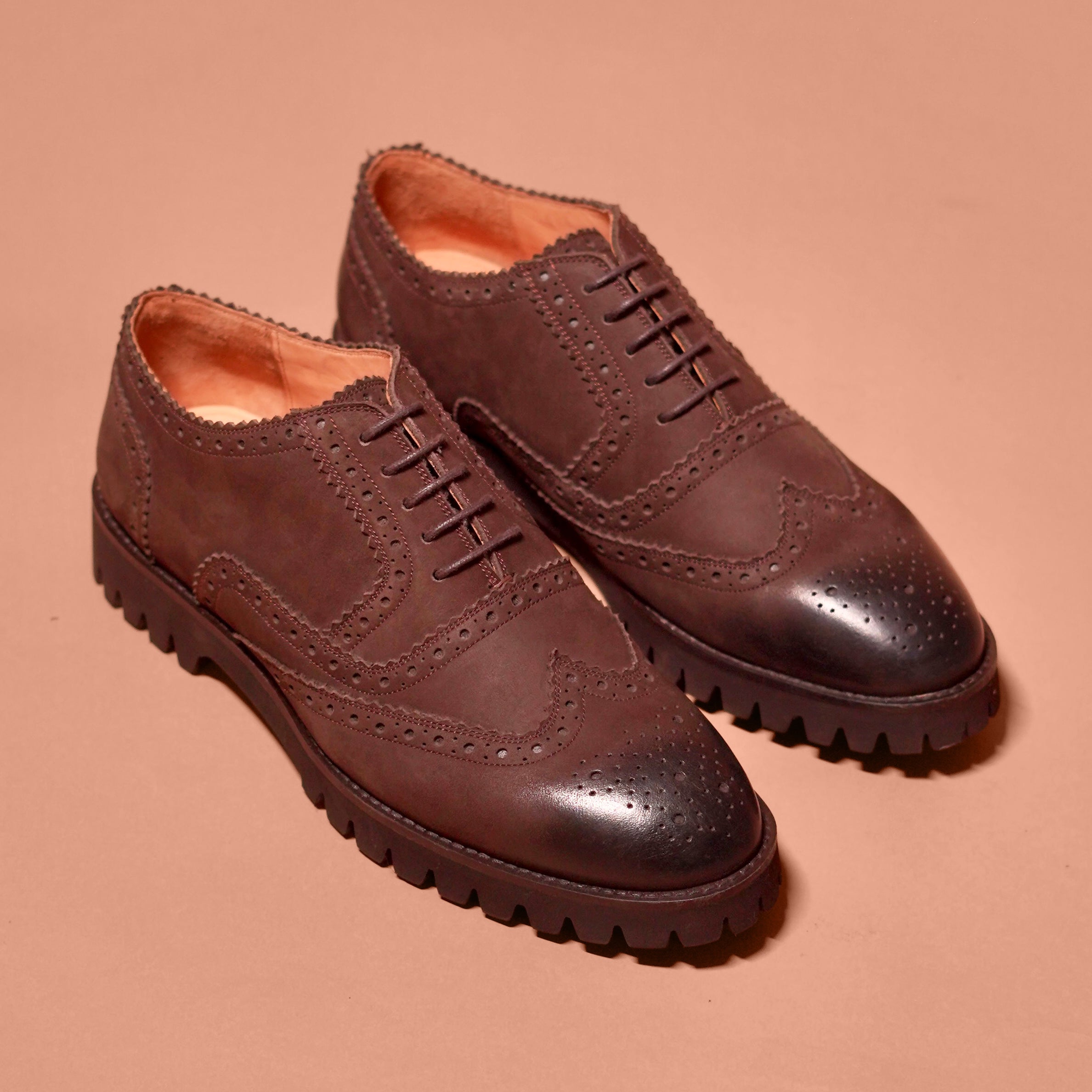 Piso Leggero | Dark brown Nubuck brogue Oxfords