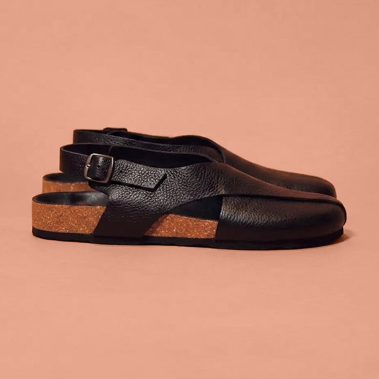 Men's black leather cork sandal