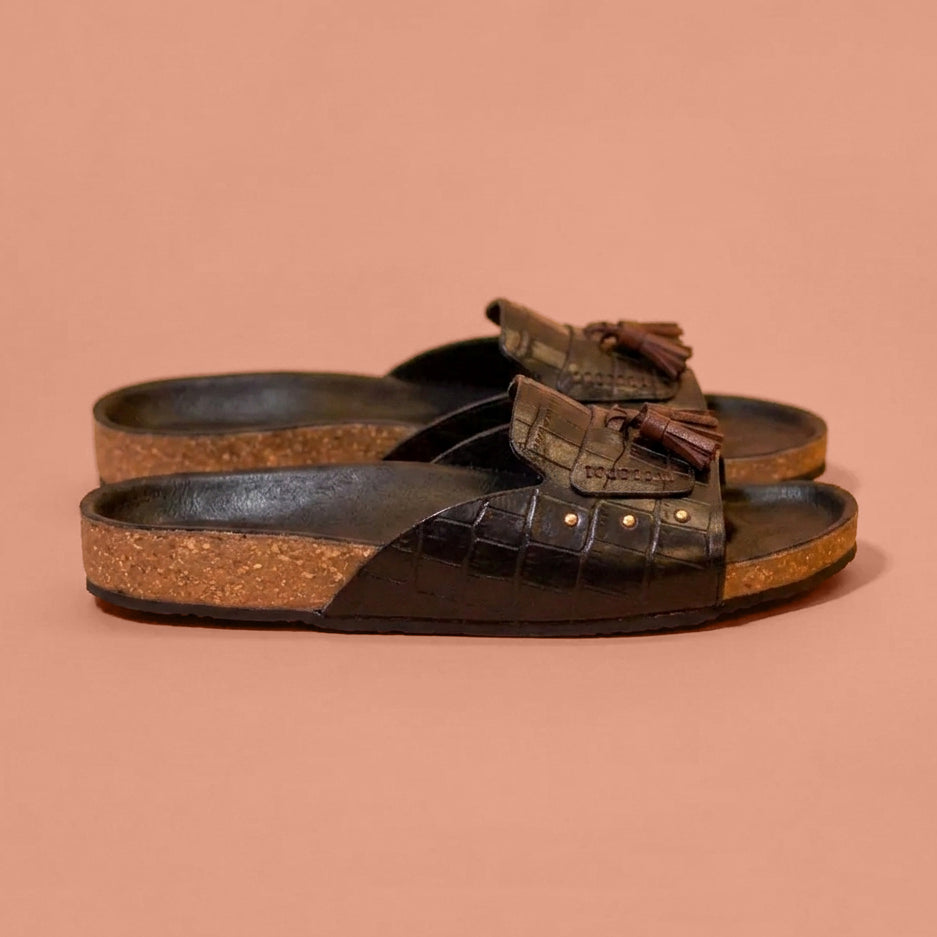 Premium leather tassel cork sandal